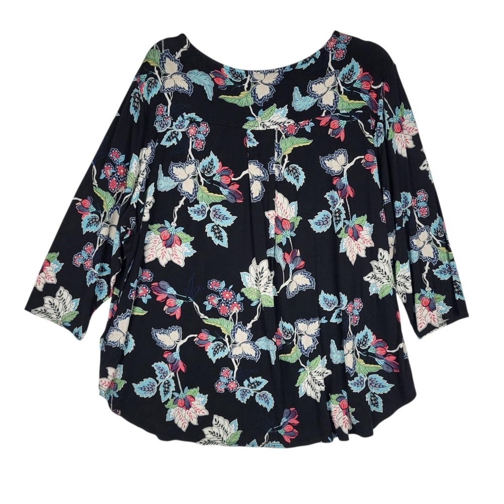 Philosophy Floral Top Women's Plus Size 2X Dark Floral Boho Peasant Soft Stretch - Picture 2 of 8